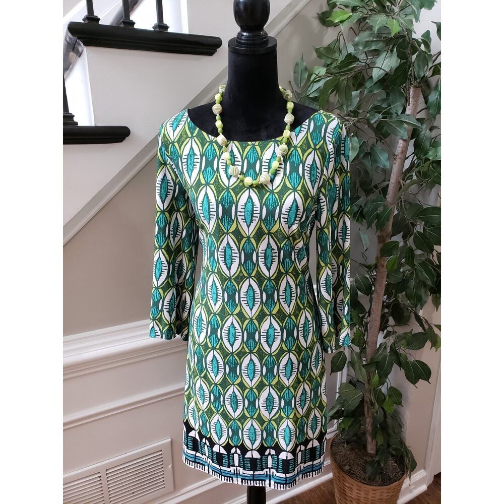 Laundry Women's Multicolor Polyester Round Neck 3/4 Sleeve Knee Length Dress M